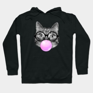 Funny cat blowing a pink bubble gum Hoodie